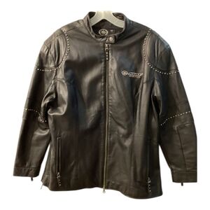 Star Motocyle Yamaha Black Studded Leather Jacket‎ Size 2X